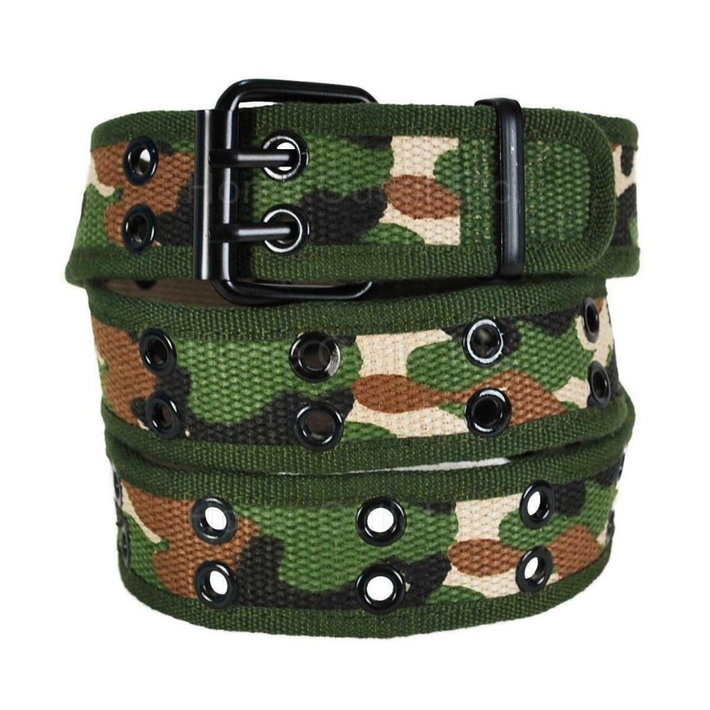 Camo Double Row Grommet Fabric Belt 2 Hole Canvas